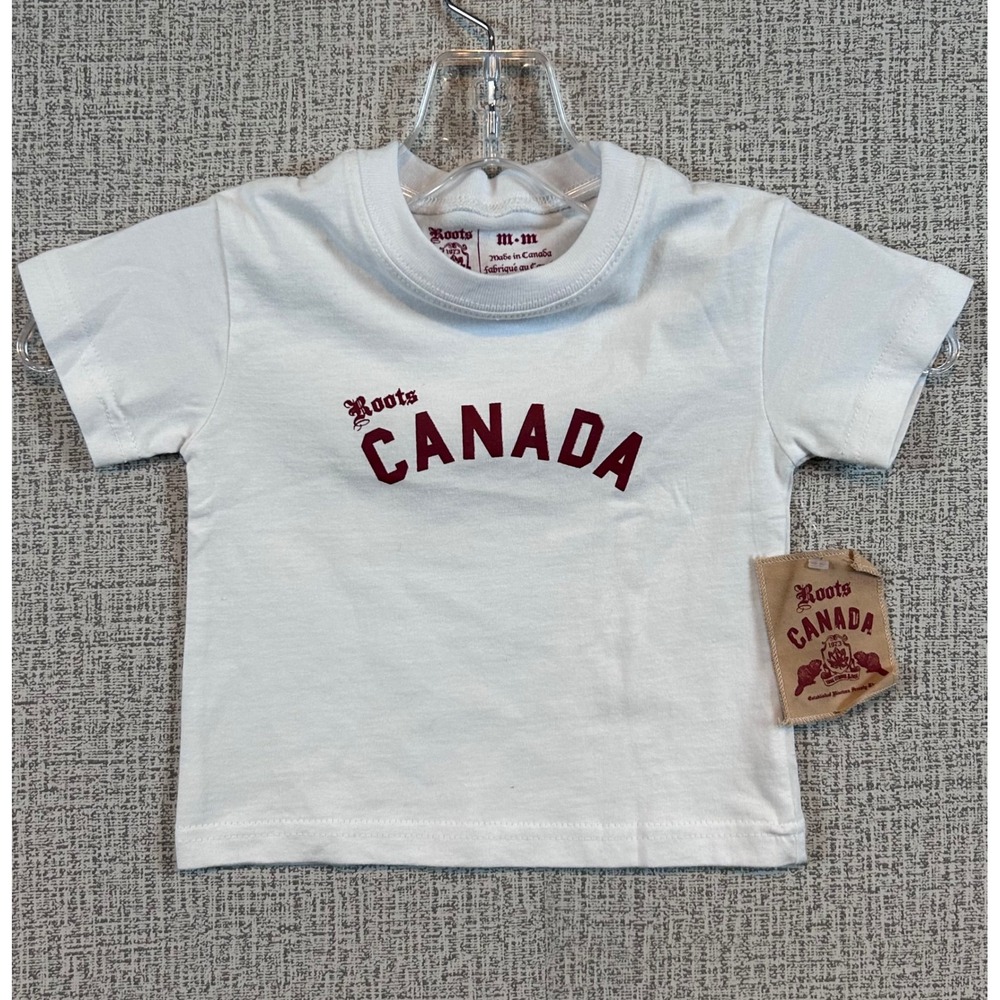 NWT Roots Canada Kid Graphic T-Shirt Short Sleeve Cotton Burgundy Logo Toddler M
